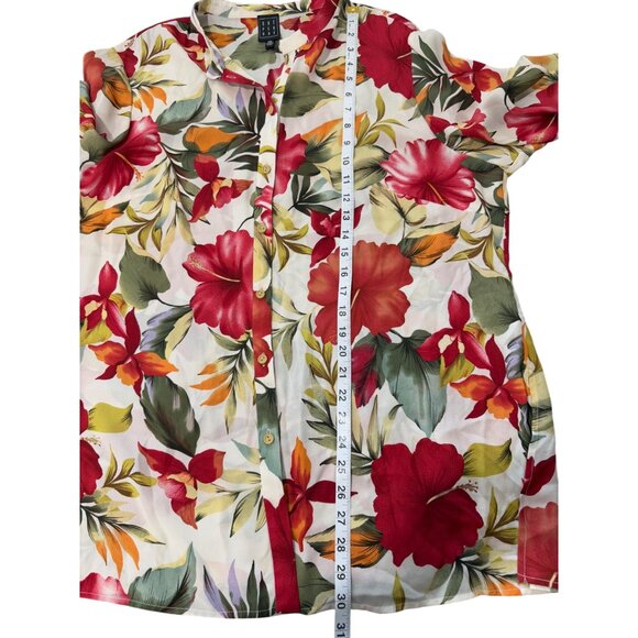 Due Per Due Women's 14W Top Silk Long Sleeve Button-Up Blouse Floral White Red - Picture 6 of 8